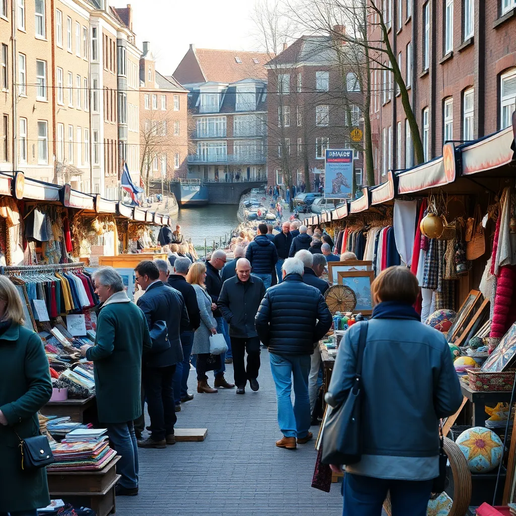 Tweedehands markt in Amsterdam met diverse koopjes