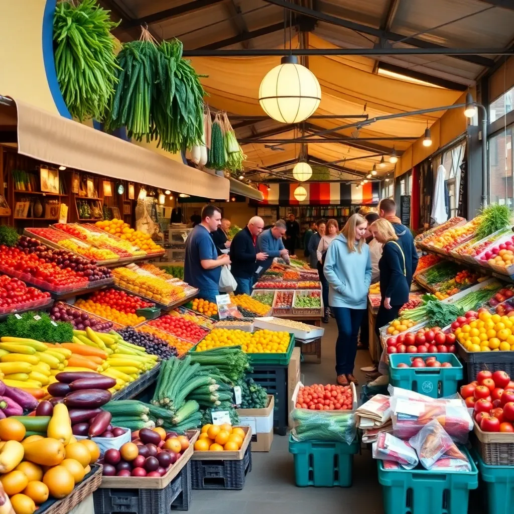 Levendige Nederlandse weekmarkt met verse seizoensgroenten en fruit