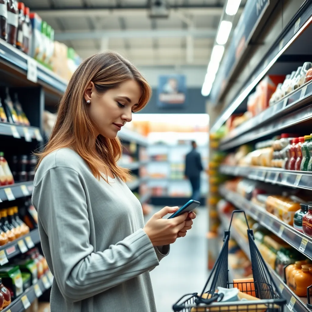Nederlandse vrouw die boodschappenlijst controleert in supermarkt