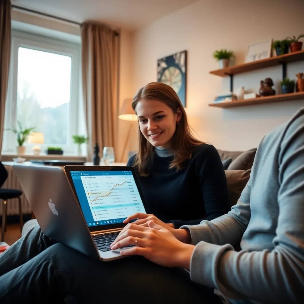 Nederlandse jongere die budgetteert op laptop